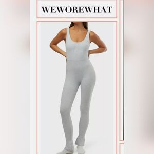 NWT WEWOREWHAT Henley Flare Jumpsuit Body Suit Kick Flare Heather Gray Medium